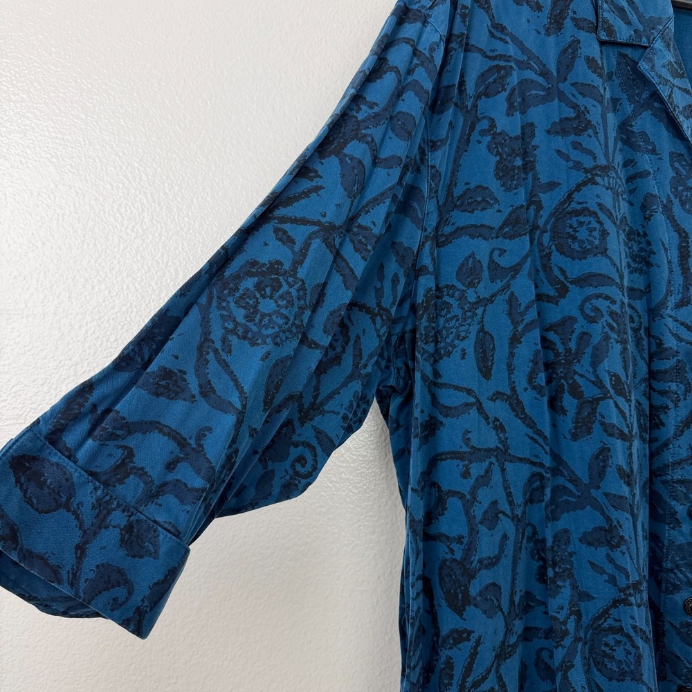 Tianello Floral Top Womens 2X Blue Button Up Shirt Tencel Artsy Boho NWT - Picture 4 of 11